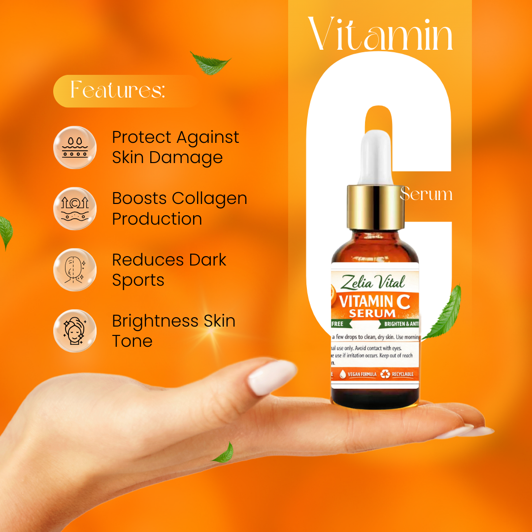 Zelia Vital - Brightening Vitamin C Face Serum with Hyaluronic Acid & Vitamin E | Dark Spot, Uneven Tone Care | Korean Skincare, 30 ml
