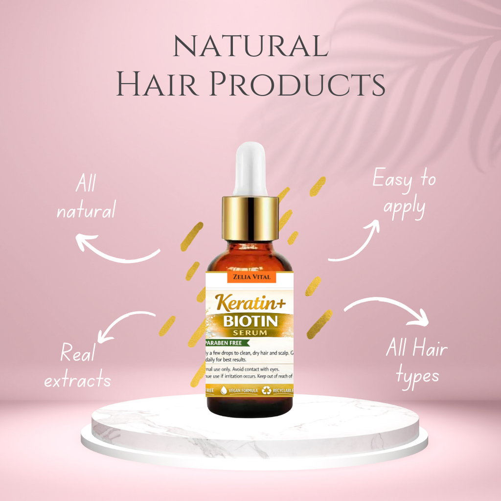 Zelia Vital Hair Oil for Frizzy Hair with Argan Oil, Keratin & Biotin – Hair Serum for Dry and Curly Hair Gloss – Frizz Control Hair Care Products for Women – Keratin Hair Treatment