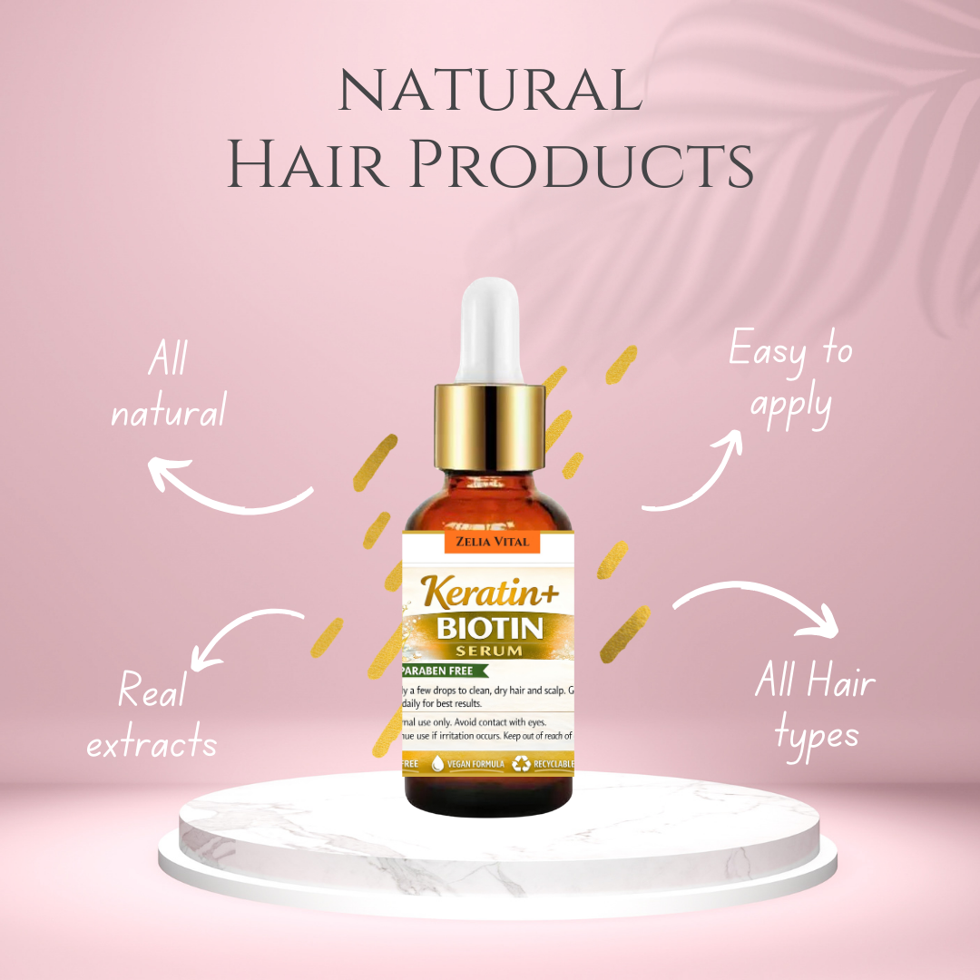 Zelia Vital Hair Oil for Frizzy Hair with Argan Oil, Keratin & Biotin – Hair Serum for Dry and Curly Hair Gloss – Frizz Control Hair Care Products for Women – Keratin Hair Treatment